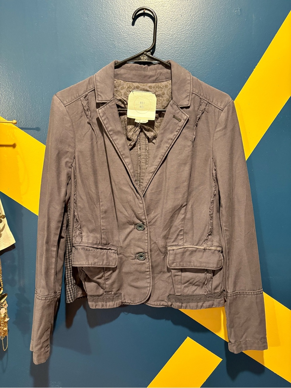 Anthropologie Hei Hei Gray Delaine Plaid Back Jacket EUC
